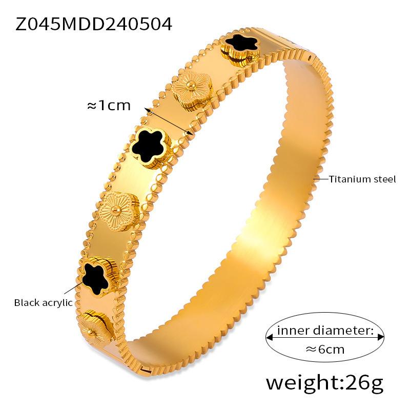 New Fashion Flower Titanium Steel Plated 18k Gold Bracelet Five Leaf Flower Lucky Grass Bracelet Jewelry