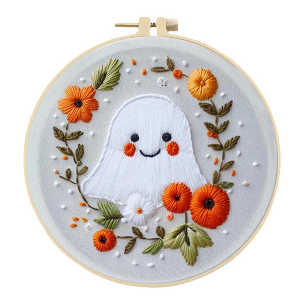 Наборы для вышивания крестом на Хэллоуин с пяльцами, цветной нитью и тканью для начинающих, DIY художественное украшение, наборы для вышивания крестом