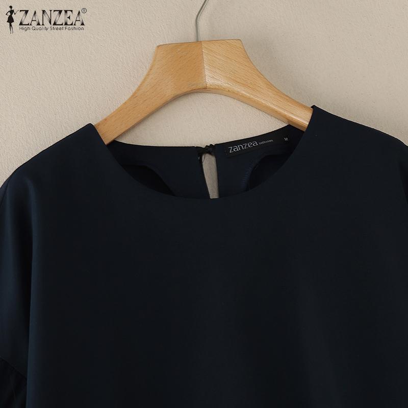 ZANZEA Женская повседневная блузка свободного кроя с рукавом 3/4 и круглым вырезом