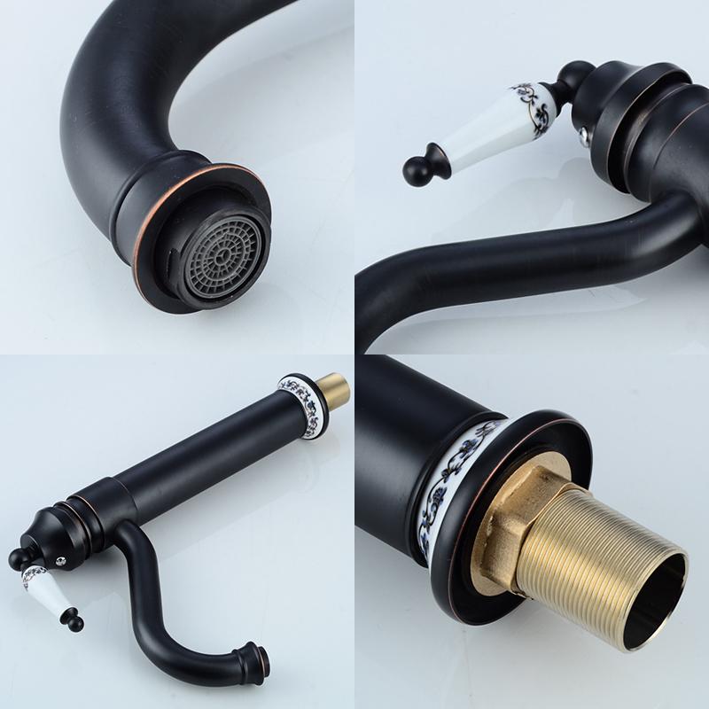 Black Faucets Tall Bathroom Vessel Sink Faucet Hot Cold Water Crane Oil Rubble Bronze Finished Deck Mounted ELF5002B