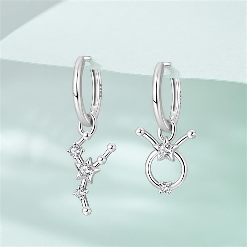 Hot Sale 925 Sterling Silver 12 Constellation Taurus Earrings Women Zircon Ear Studs Sparkling Pave Hoop Earring Jewelry Gift