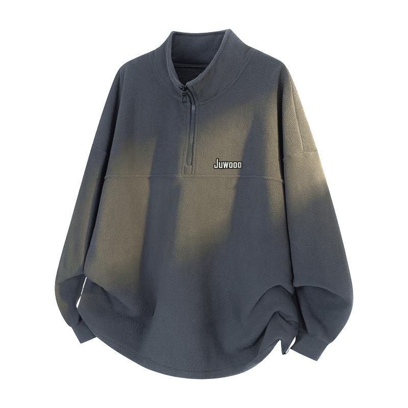 Худи на молнии мужское флисовое осенне-зимнее худи со стойкой воротником, свободное и универсальное