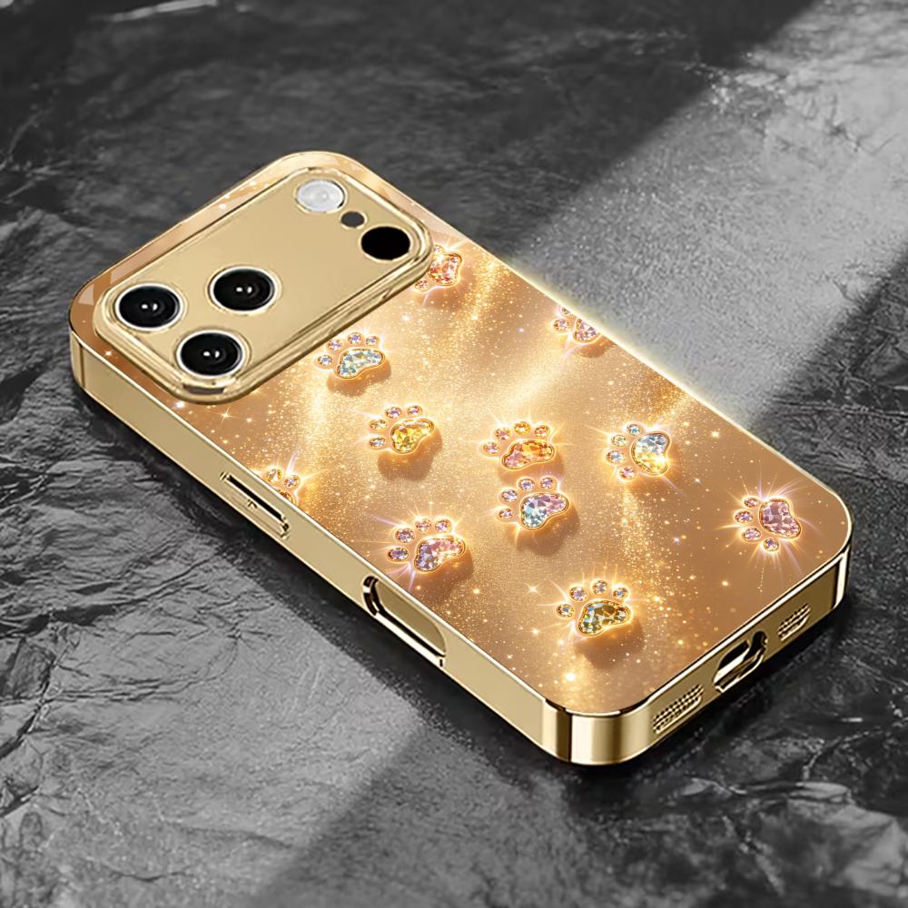 Красивый золотой чехол для телефона с лапками кошки для funda iphone для iPhone 17 pro max чехол-стекло для iPhone 17 16 15 14 13 12pm Pro Plus