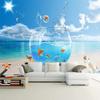 Beach Fish Tank Sea View 3D Wallpaper, Modern Art Mural Poster 3D Bedroom Study Room Background Wall Painting