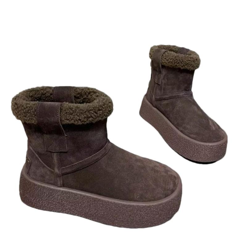 Ботильоны женские на платформе с мехом, зимние ботильоны, замшевые короткие, плюшевые, дизайнерские, хлопковые, тренд 2025 года, теплые, повседневные, зимние, женские ботинки