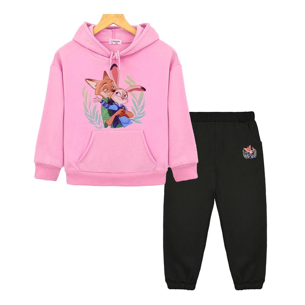 Zootopia 2 hoodies Fleece Sweatshirt boy girls Hooded Sports Sets y2k sudadera Casual pullover+Pant kids boutique clothes