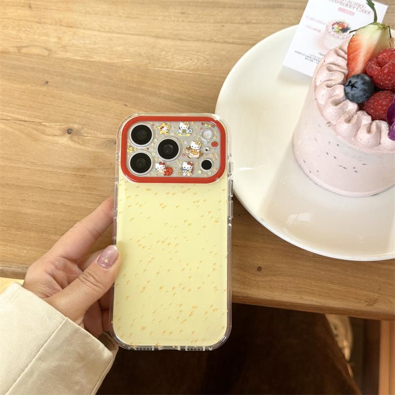 Милый Желтый Глиттерный Чехол-Кошка Для iPhone 17 Pro 16 15 14 Pro Max с Красной Рамкой Ударопрочный 16 17 15pro Защитный Чехол Cas