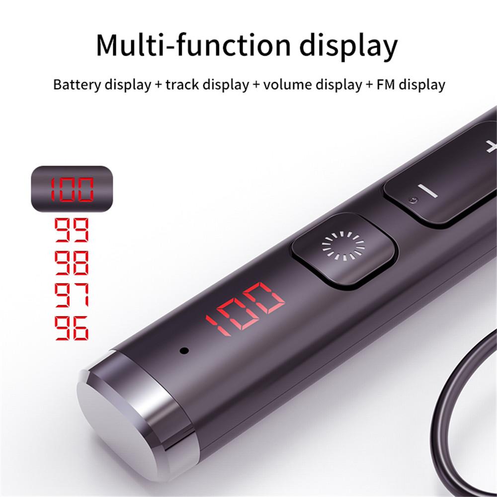 Беспроводные наушники Bluetooth 5.0 со светодиодным дисплеем питания гарнитуры с шейным ремешком Водонепроницаемые стереонаушники HiFi Спортивные наушники Поддержка TF-карты Режим FM-радио