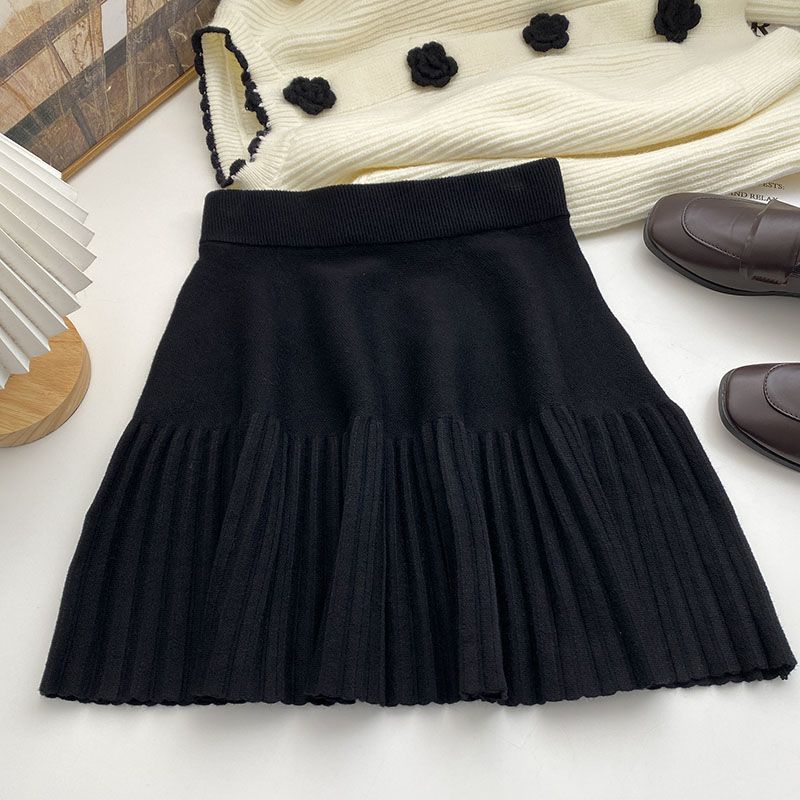 Эластичная вязаная плиссированная юбка с высокой талией для женщин, весенние корейские осенние и зимние универсальные однотонные женские топы