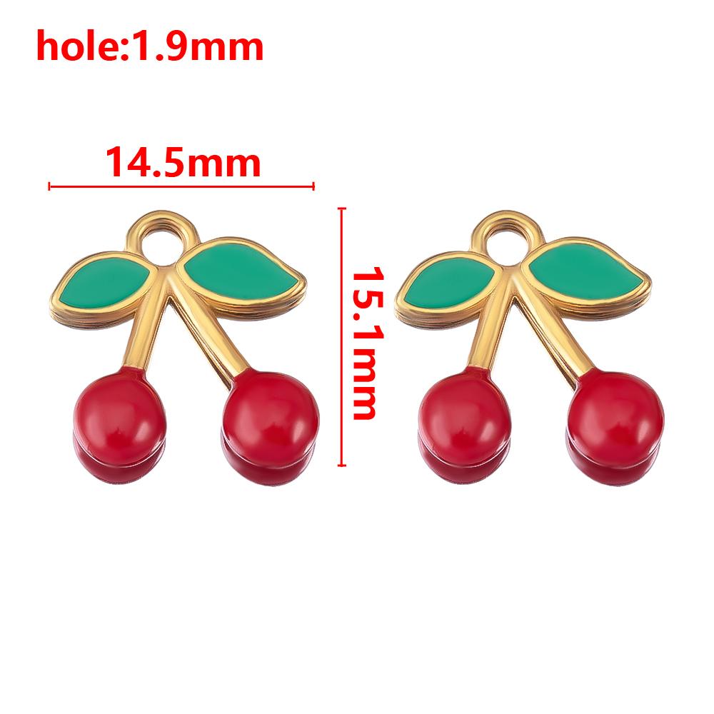 1pc 2pcs Enamel Green Leaf Red Cherry Earrings Charms Stainless Steel Fruit Necklaces Pendant Accessories DIY Jewelry Findings