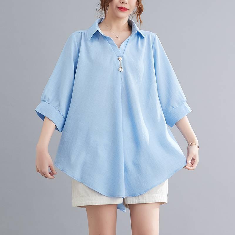 Летняя женская рубашка с короткими рукавами, элегантный V-образный вырез, нерегулярный хлопковый лен, удобный свободный повседневный дышащий топ