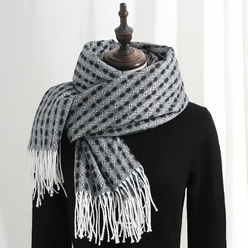 Imitation Cashmere Scarf Women's Winter 2025 New Four-leaf Clover Fringed Shawl Thickened Warm Double-sided Scarf Women