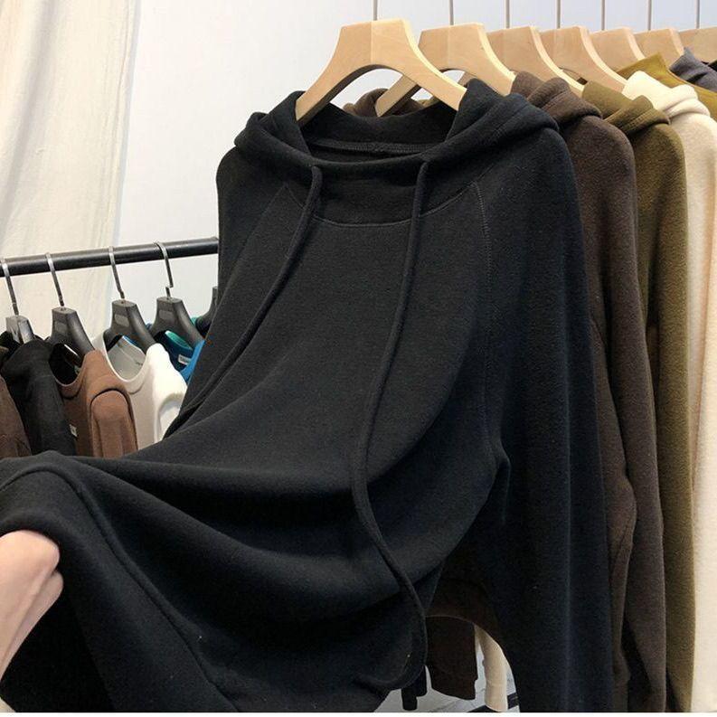 Padded Hoodie Female Warm Thick Large Size Loose Autumn Winter Solid Color Sweater Casual Tops