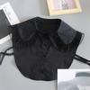 White Chiffon Fake Collars Woman Vintage Half Shirt False Collar Woman Embroidery Detachable Lapel Collar Faux Col Accessories