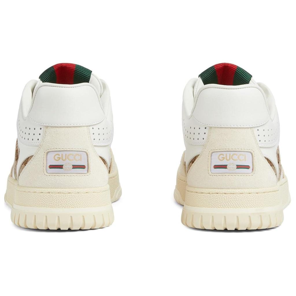 Gucci Re Web Весна-Лето 24 Кожаные Низкие Кеды для Скейтборда Мужские Белый Коричневый 787476 AADHW 9573