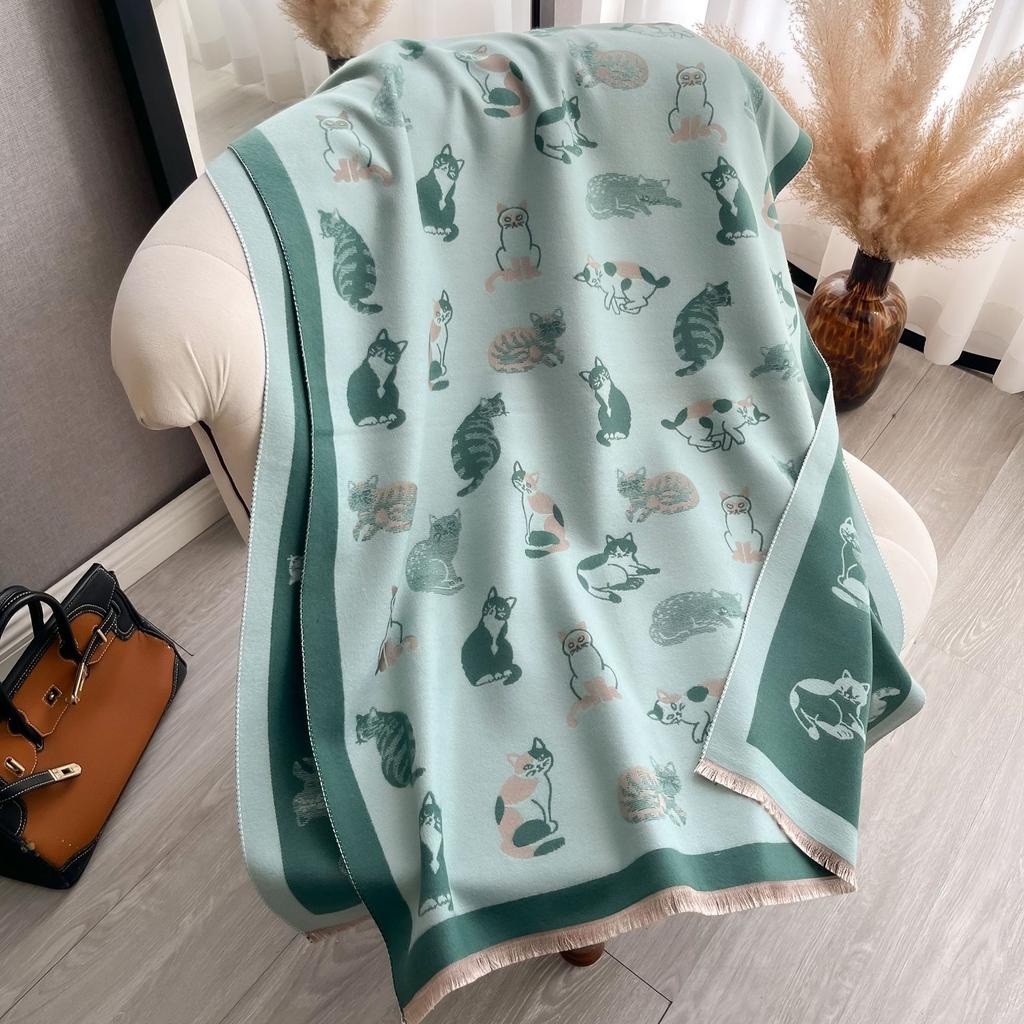 Autumn And Winter Animals, Cats, Sweet And Cute Ladies, Imitation Cashmere Warm Scarf, High-End Air Conditioner Shawl Scarf