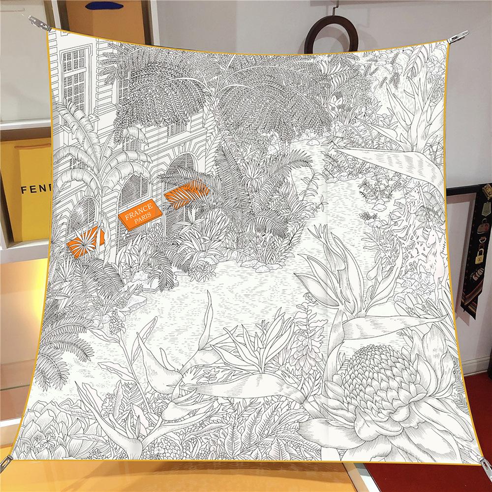 New Silk Scarf Women Jungle Square Scarves Head Echarpes Silk Foulards Femme Wraps Beach Shawls Bandana Lady Hijabs 90CM