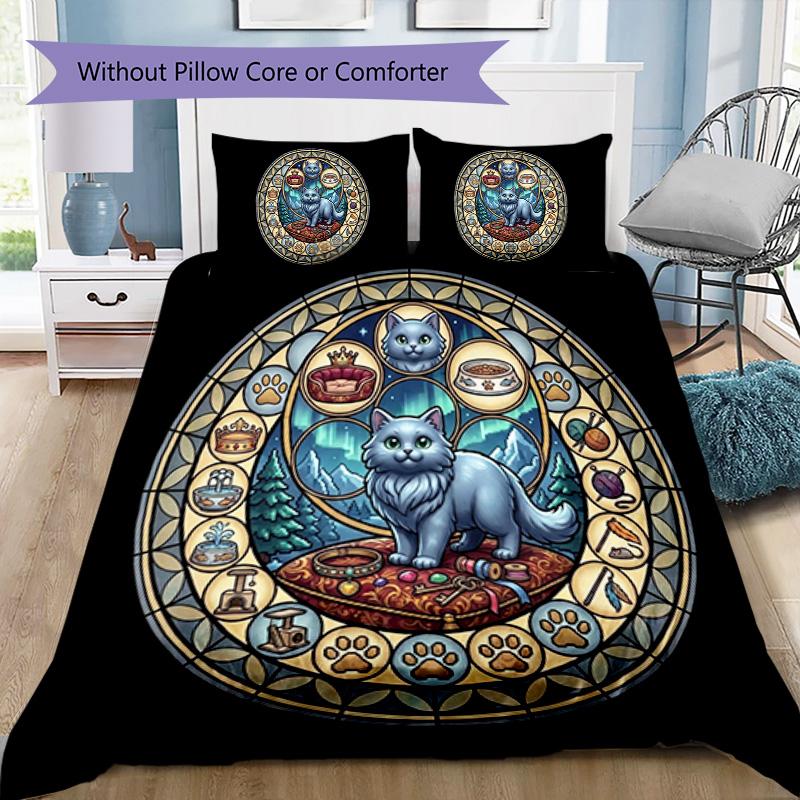Royal Cat Kingdom Pattern Bedding,Quilt Set Quilt Cover Pillowcase Home Birthday Gift (1*duvet cover+2*pillowcase,without core)