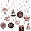 Счастливого 45-го дня рождения, подвесные спирали, ленты, украшения для потолка, Празднование 45, подвесные спирали из фольги с вырезами для 45-летнего, Розовое золото, День рождения