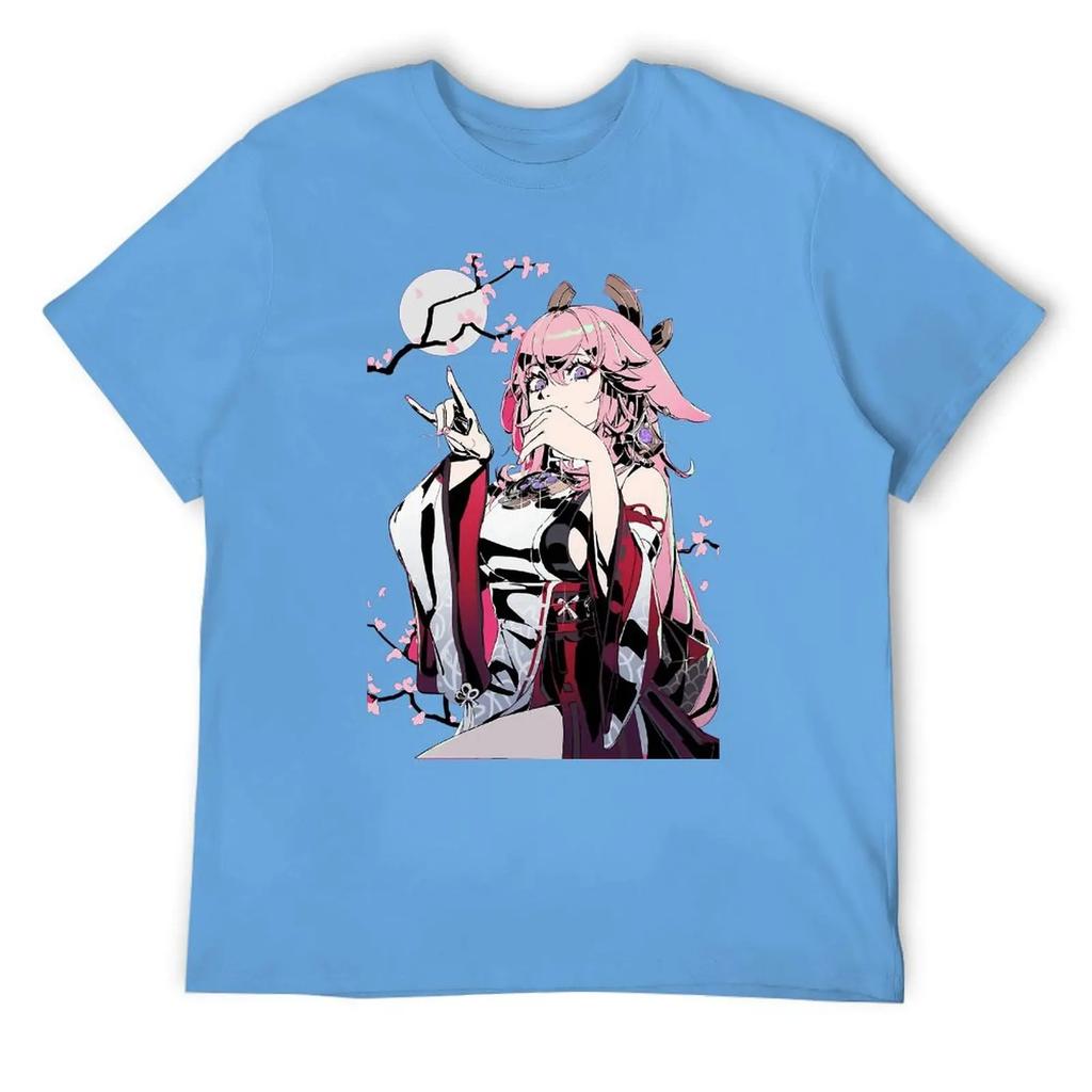 Yae Miko Фотографический принт на продажу Футболки Графический Крутая футболка Круглый вырез Движение Юмор Графический дом Размер США