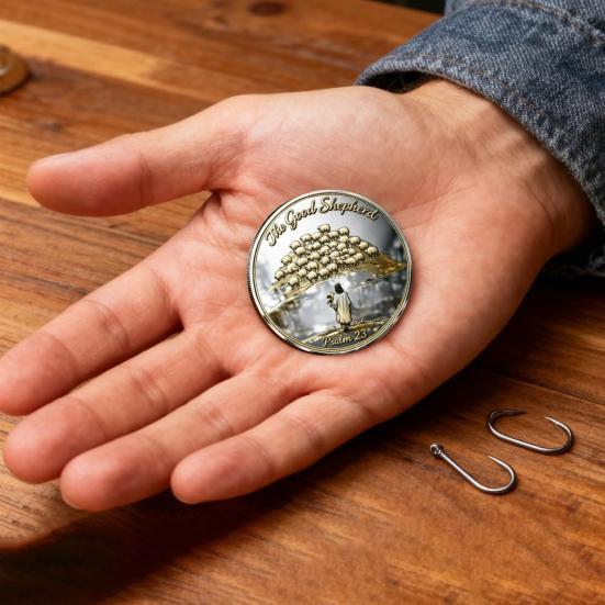 Ты со мной Монета в память о вере Иисус Добрый Пастырь Защищающий Агнца от Волков Карманный Талисман Псалом 23:4 Монетка испытания веры Религиозная