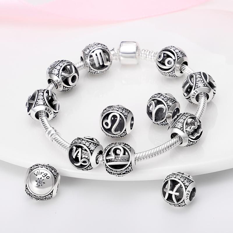New 925 Silver 26 Letters Alphabet A Charm Bead Bracelets Pendant Silver DIY Jewelry