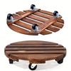Solid Pine Wood Plant Caddy with 2 Lockable 360° Wheels - Circular Rolling Plant Stand for Indoor/Outdoor Use, Patio, Flower Pot