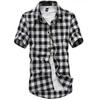 Летняя мужская повседневная рубашка с коротким рукавом в клетку с лацканами