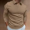 Men’s Spring/Autumn Sports, Fitness and Leisure Shirt with Lapel, Stretch Fabric, Vertical Stripes and V-neck, Long-sleeved