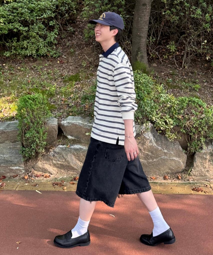 MINDBRIDGE Collar Contrast Oversized Striped T-Shirt