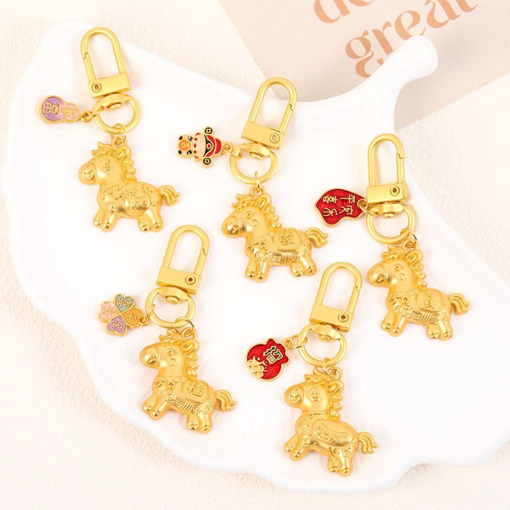 Gold Gold Pony Keychain Chinese Style Zodiac Pony Bag Pendant Cute Horse Key Ring  Birthday Gift