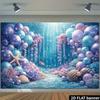 2D Ocean Adventure Backdrop Underwater Purple Blue Balloon & Coral Fabric Banner for Kids Party