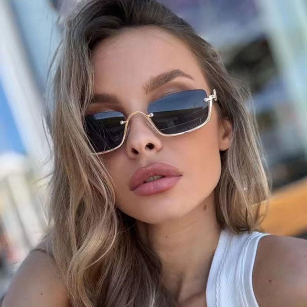 Metal Half Frame Square Sunglasses Small Shades Eyewear Vintage Sun Glasses  Travel