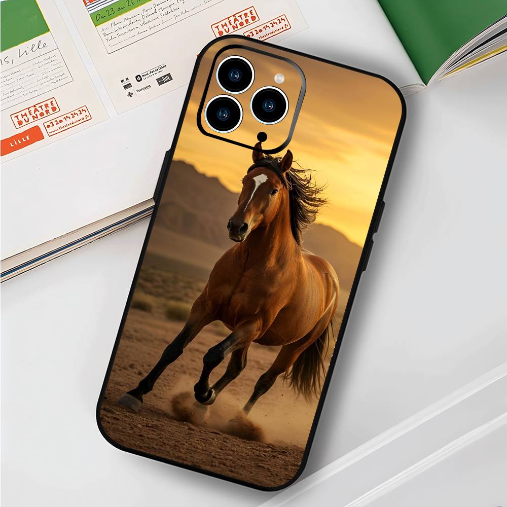 Животное Скачущая Лошадь Для IPhone 13,17,11,12,16,14,15,Plus,Pro Max Мягкий Силиконовый Черный Чехол Для Телефона