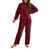 Комплект из 2 предметов: пижамный комплект осень-зима, повседневный комплект из топа и брюк, топ с круглым вырезом и длинными рукавами, эластичный пояс, спортивный костюм, повседневная одежда, одежда для сна