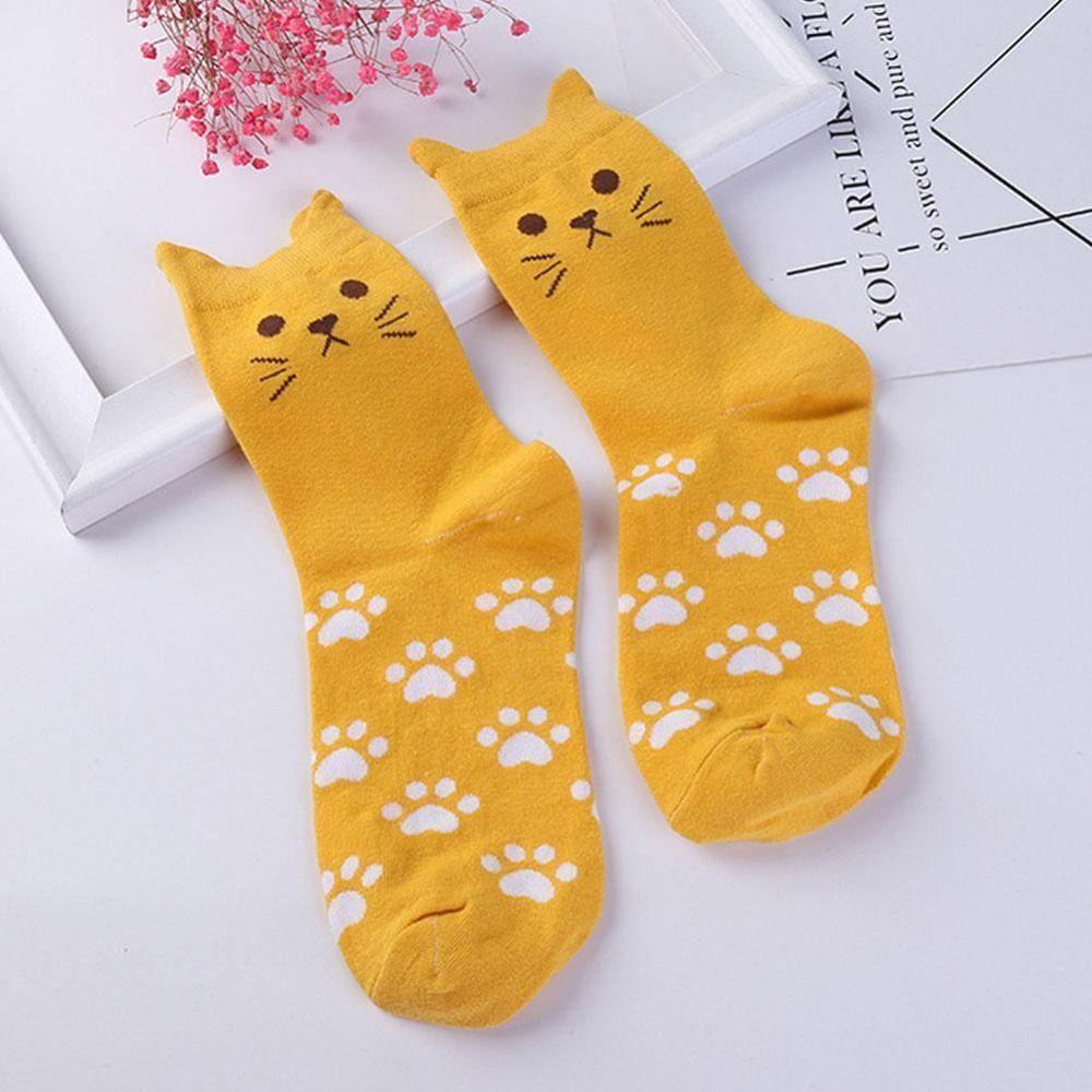 Breathable Medium Tube Socks Polyester Cotton Warm Knitting Socks New Winter Cat Paw Socks  Women