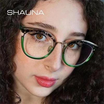SHAUNA, круглые женские весенние очки в стиле ретро, ​​модная прозрачная оправа для очков с анти-синим светом, мужские оптические леопардовые очки «кошачий глаз»