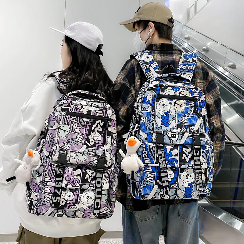 Middle School Student Schoolbag Women Cartoon Print Backpack Men Large Capacity Backpack