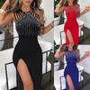 Women Sleeveless Bodycon Dresses Sparkling Rhinestone Embellishments Girl Cocktail Evening Dresses