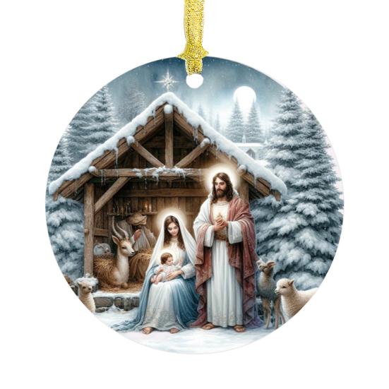 Рождественский ночной орнамент Круглый акриловый Рождение Иисуса Христа Подвесное украшение Религиозная тематика Рождественский сувенир для зимнего декора рождественской елки