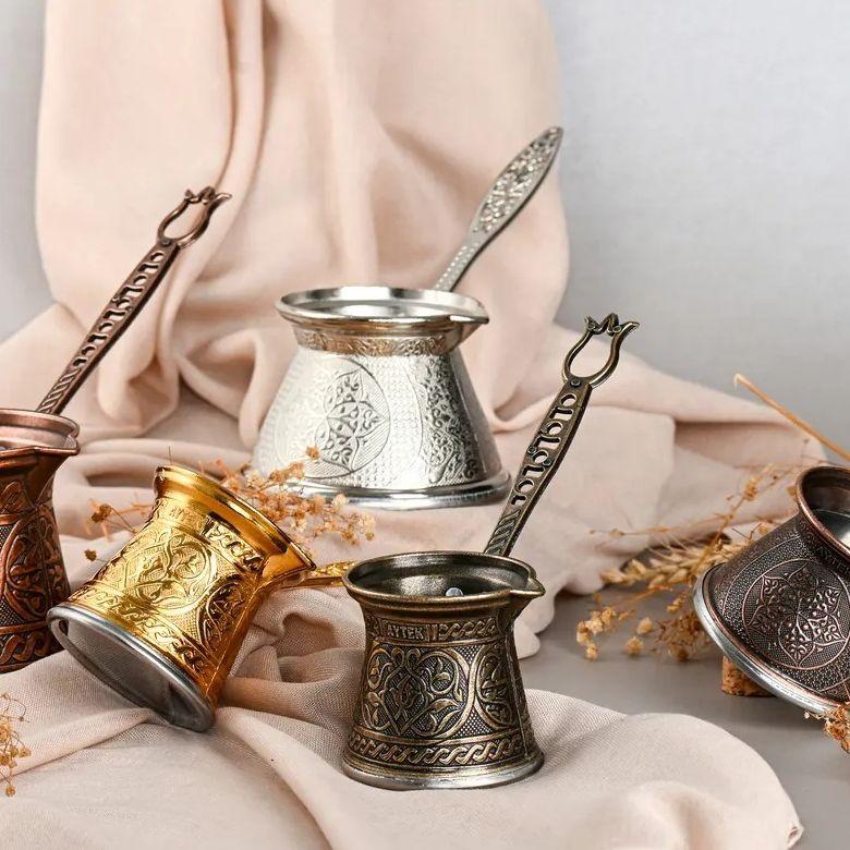 Медный кофейник в турецком стиле на 6 человек, декоративный дизайн кофейника, индукционная плита, совместимая с кофеваркой