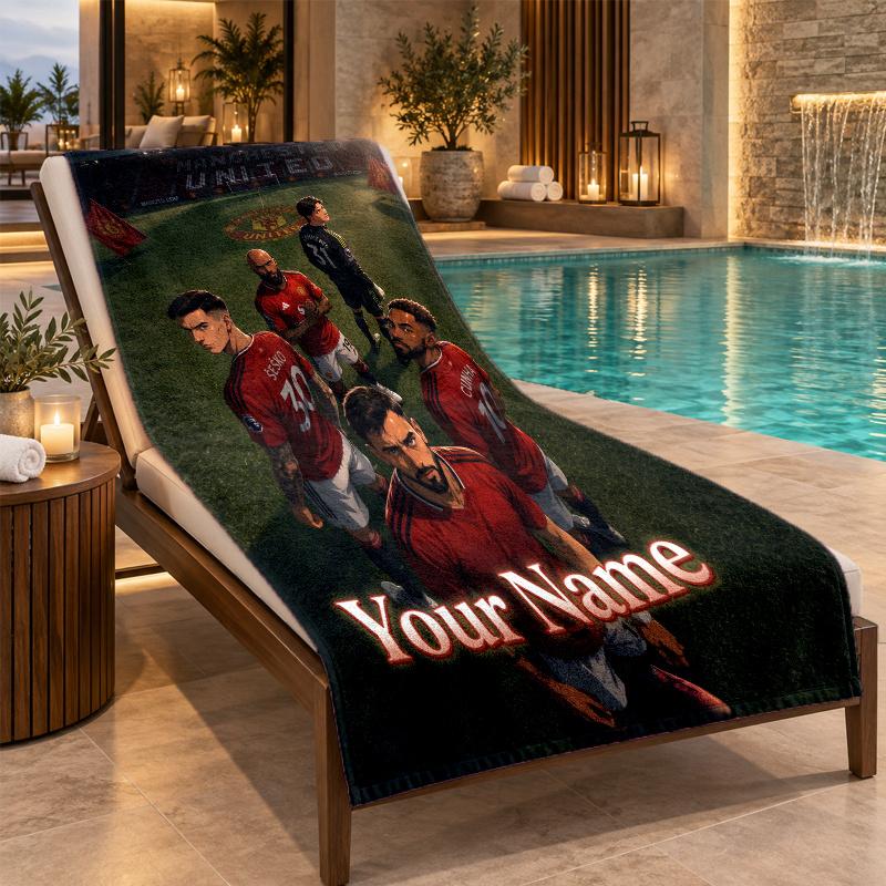 Custom Name Manchester United FC Beach Towel Personalized Text Soft Towel Swimming Travel Bath Gift