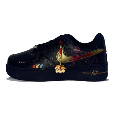 Nike Air Force 1 Кожаные Устойчивые к истиранию Низкие Скейтбордические Кроссовки Мужские Черный Золотой FZ0627-010(Команда1521-)