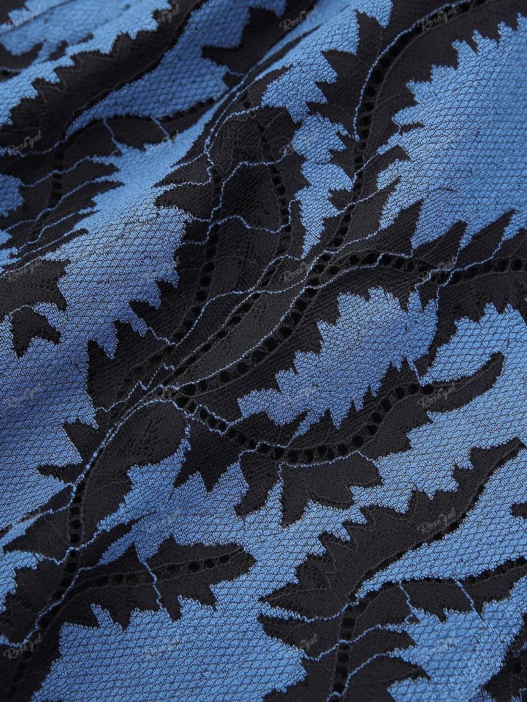 Rosegal Большие размеры с открытыми плечами, на шнуровке, с цветочным принтом, жаккардовый топ с лазерной резкой, ажурный многослойный топ 2 в 1