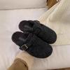 Серые пушистые туфли женщины носят в зиму Birkenstocks на толстой подошве, женская бархатная сумка голова половина тапочек хлопковые туфли