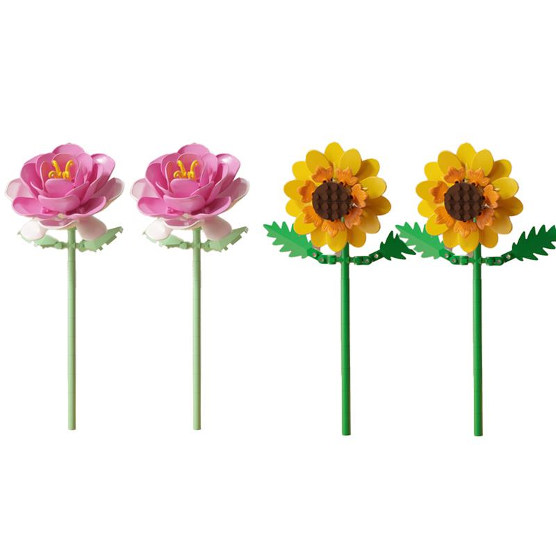 Simulation Flowers Micro Building Blocks Assembly Rose/Sunflower/Tulip/Orchid Eternal Bouquet Home Decor Bricks Toys Girl Gifts
