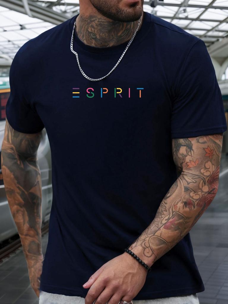 Short Sleeve TShirt ESPRIT Mens 100 Cotton Pattern Printed Shirt Summer Round Neck Breathable Casual Fashion Cool Tee
