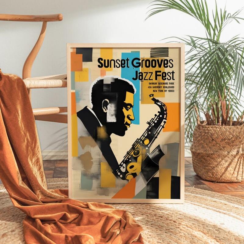 Vintage Montreux Jazz Festival Phonograph Black Cat Canvas Painting Posters Prints Wall Art Pictures for Living Room Home Decor