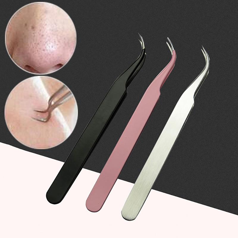 Stainless Blackhead Acne Remover Bend Clip Tool Comedone Tweezer Curved Pimple