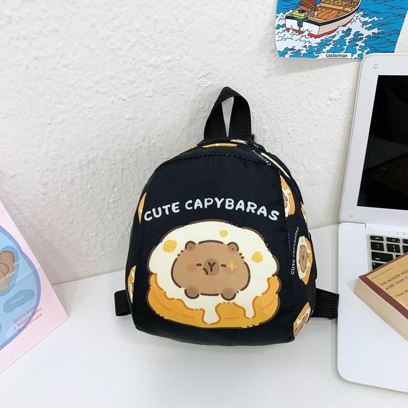Capybara Drinking Milk Tea Burger Toast Cake Cartoon Pattern Kid Backpack For Preschool Boys And Girls